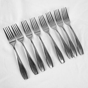 8 Dinner Forks Aspen by Cambridge Stainless Steel Satin Discontinued Excellent